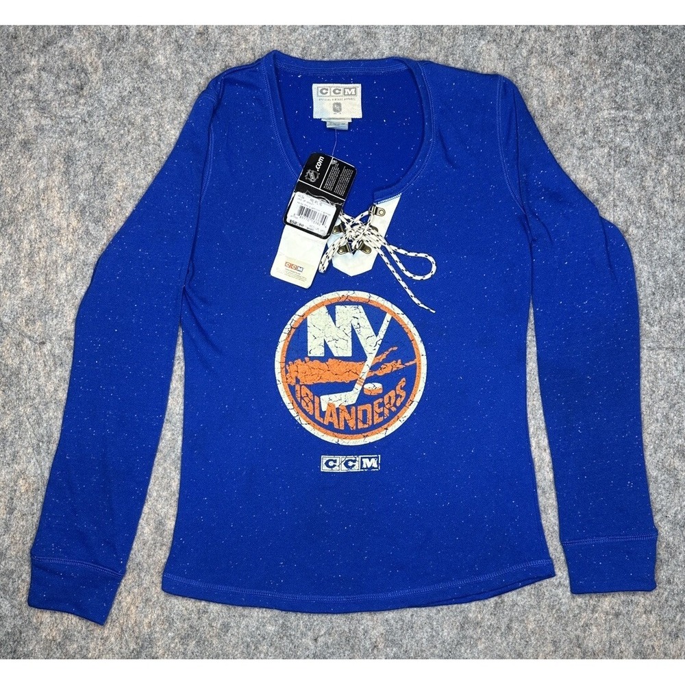 New York Islanders NHL CCM Women's Lace Up Long Sleeve Henley